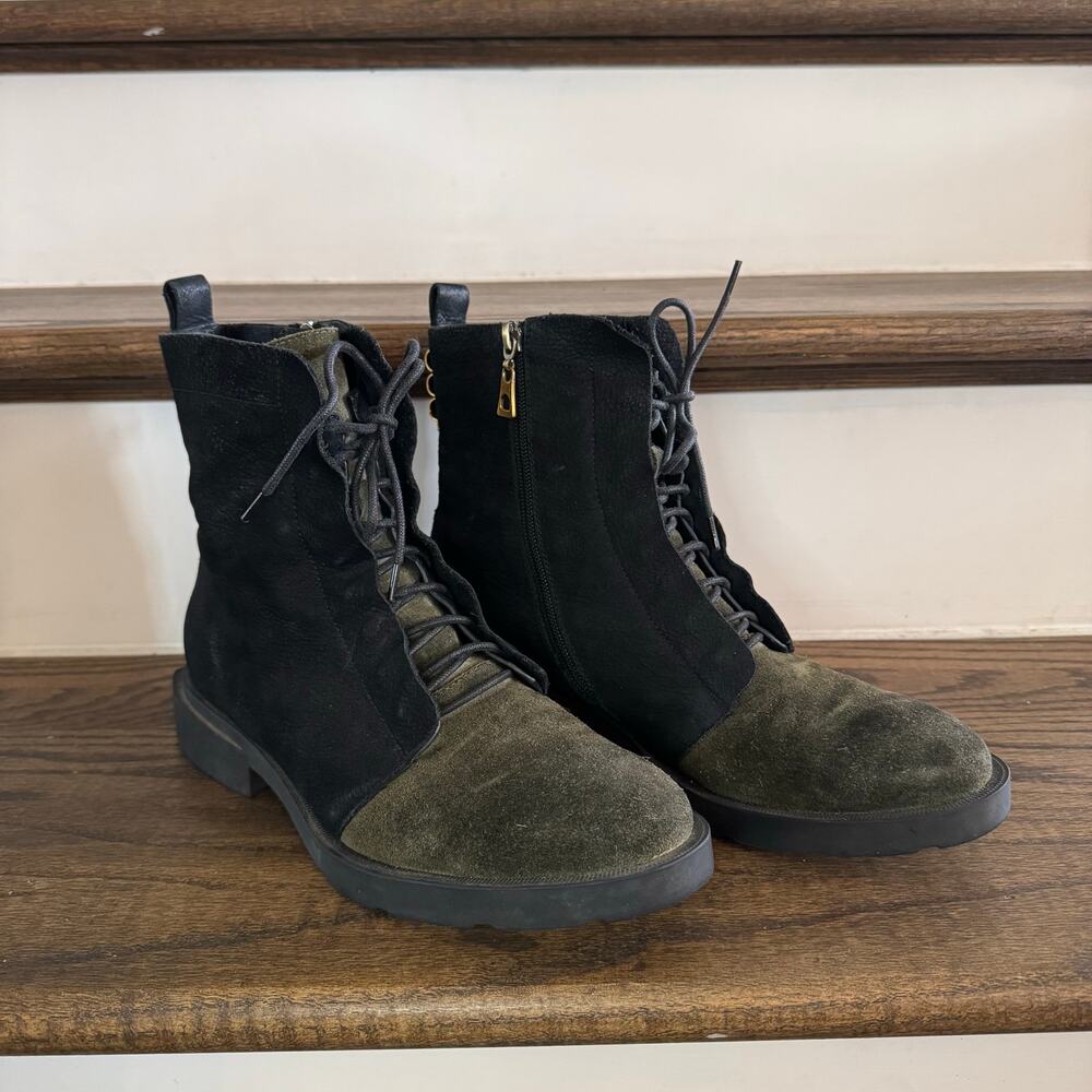 Rudsack Women's Leather Suede Combat Ankle Boots Black and Olive Size 10